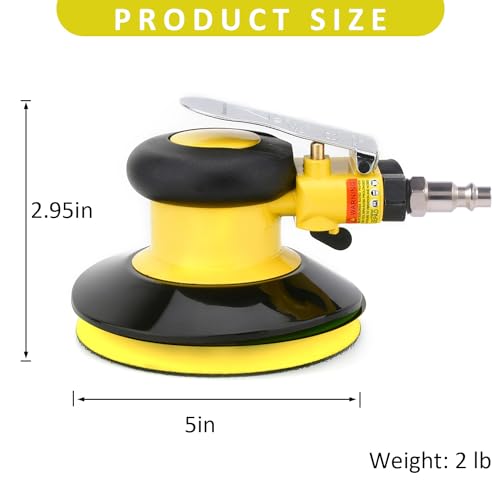 Gedu Professional Air Random Orbital Palm Sander, Dual Action Pneumatic Sander, Low Vibration, Heavy Duty … (5-inch Yellow) - Image 2