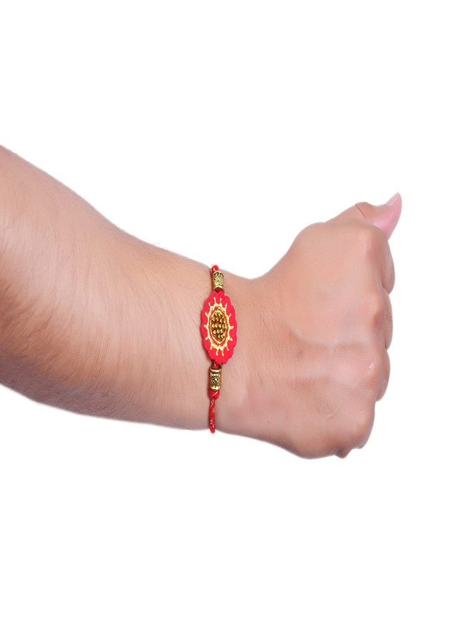 MASQ by Q-One SHUBH Designer Rakhi Set with Roli Chawal & Moli for Men (Red-Gold | Pack of 1) | Embroidered Handcrafted Raksha Bandhan Bracelet for Brother - Image 2