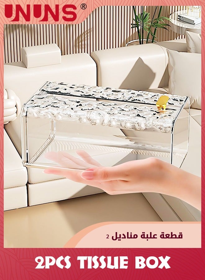 UNUNS صندوق مناديل أكريليك مكون من قطعتين، حامل مناديل تجفيف وموزع مناديل، تخزين مناديل مموجة للمياه الشفافة للحمام والمطبخ وغرفة المعيشة وغرفة النوم والمكتب والسيارة أو المكتب أو صندوق مناديل بتصميم إبداعي مثبت على الحائط - Image 2