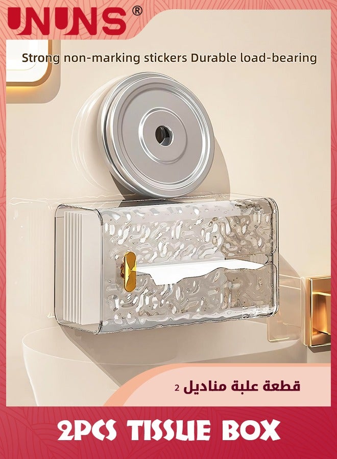 UNUNS صندوق مناديل أكريليك مكون من قطعتين، حامل مناديل تجفيف وموزع مناديل، تخزين مناديل مموجة للمياه الشفافة للحمام والمطبخ وغرفة المعيشة وغرفة النوم والمكتب والسيارة أو المكتب أو صندوق مناديل بتصميم إبداعي مثبت على الحائط - Image 4