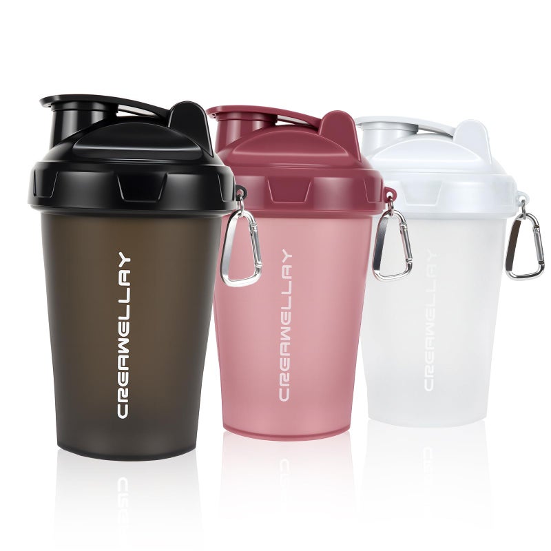 CREAWELLAY 3 Pack Shaker Bottles for Protein Mixes 17 oz Small Protein Shaker Bottle with Handle Gym Shaker Cups with Blending Ball for Pre Workout BPAFree Dishwasher Safe Black White Pink - Image 2