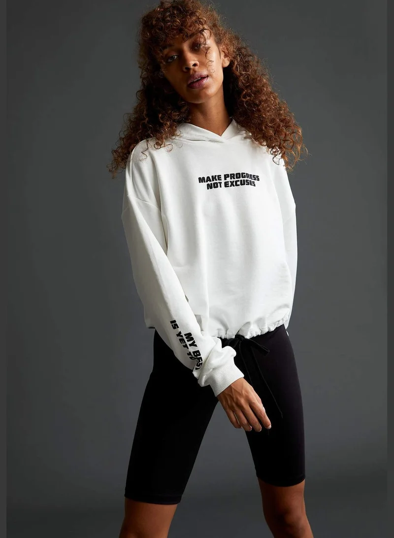DeFacto Long Sleeve Shirred Text Print Sweatshirt