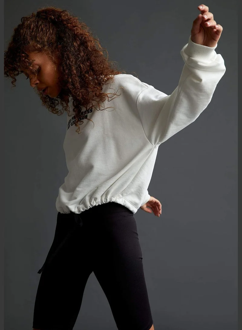 DeFacto Long Sleeve Shirred Text Print Sweatshirt