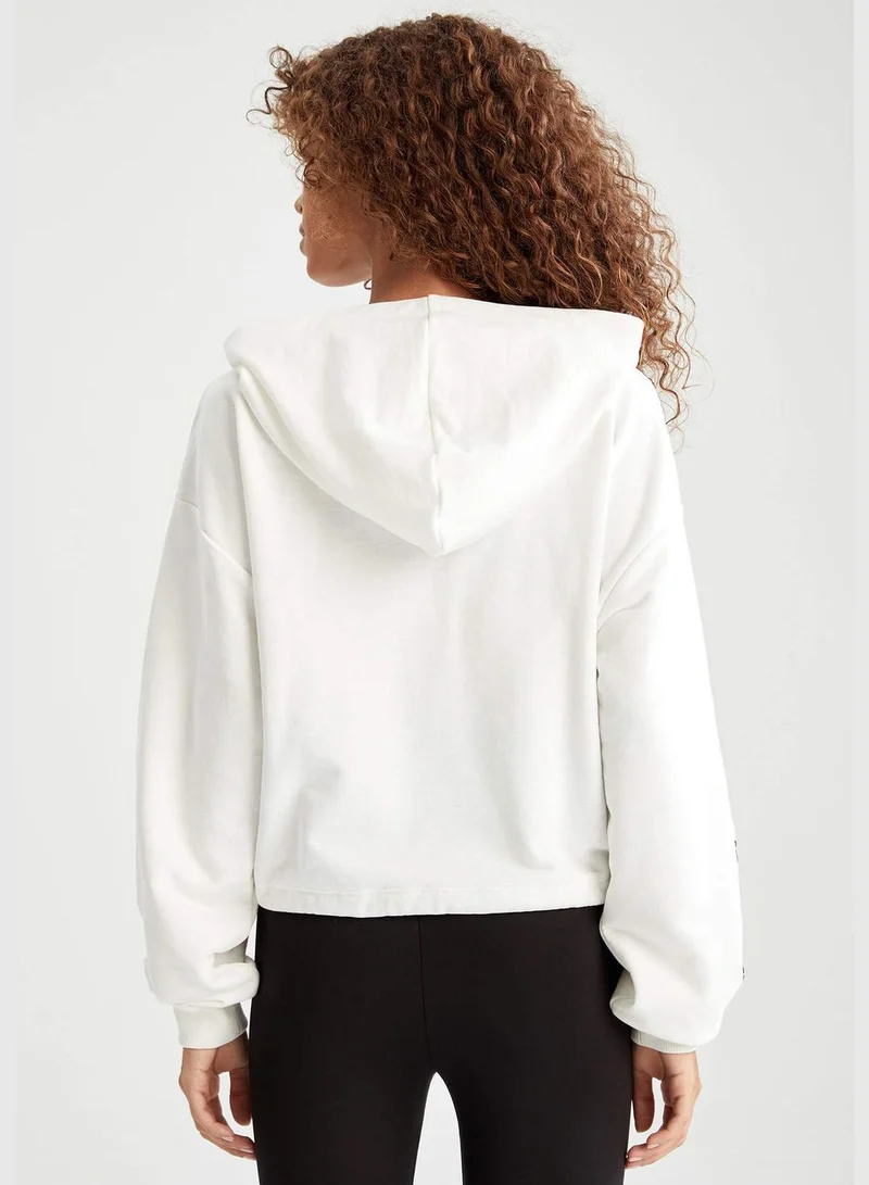 DeFacto Long Sleeve Shirred Text Print Sweatshirt