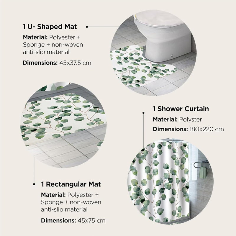 Homestic 7 Feet Shower Curtain & 2 Pcs Bathmat I Anti Slip I Quick Dry I Waterproof I Easy-Slide Curtains I Bath Decor I Multicolour - Image 3