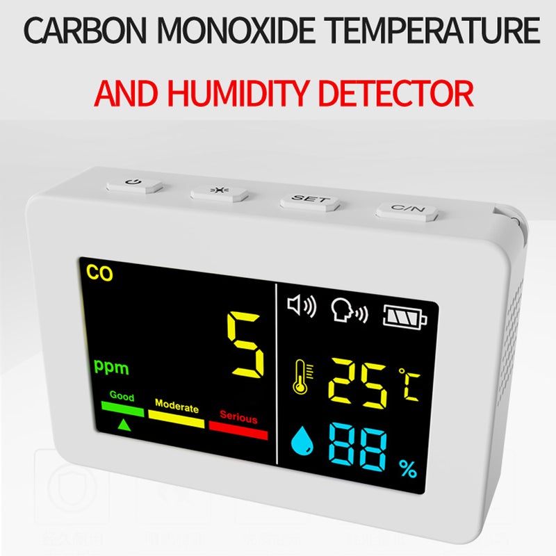 Portable Air Quality Meter 3in1 CO Temperature and Humidity Tester Color Screen Carbon Monoxide Detector with Voice Alarm and Electric Quantity Display Function - Image 2