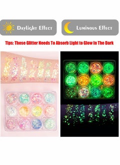 Excefore Glow in The Dark Body Face Glitter Gel, 12 Colors Luminous Iridescent Chunky Glitter, Self-Adhesive UV Black Light Glitter for Body/Face/Hair/Eyeshadow, Glitter for Carnival Party Makeup  - Image 2