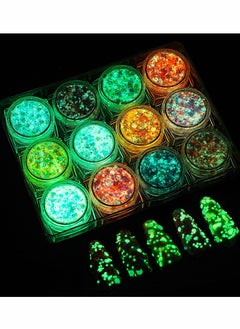 Excefore Glow in The Dark Body Face Glitter Gel, 12 Colors Luminous Iridescent Chunky Glitter, Self-Adhesive UV Black Light Glitter for Body/Face/Hair/Eyeshadow, Glitter for Carnival Party Makeup  - Image 1