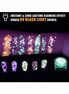 Excefore Glow in The Dark Body Face Glitter Gel, 12 Colors Luminous Iridescent Chunky Glitter, Self-Adhesive UV Black Light Glitter for Body/Face/Hair/Eyeshadow, Glitter for Carnival Party Makeup  - Image 3