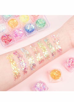 Excefore Glow in The Dark Body Face Glitter Gel, 12 Colors Luminous Iridescent Chunky Glitter, Self-Adhesive UV Black Light Glitter for Body/Face/Hair/Eyeshadow, Glitter for Carnival Party Makeup  - Image 4