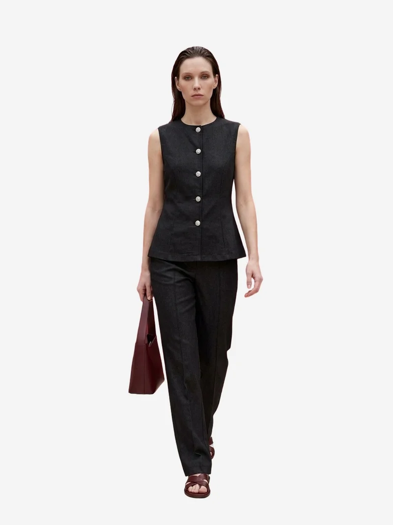 ماي فاشن MY FASHION Cotton Poplin Vest and Wide-Leg Trouser Set