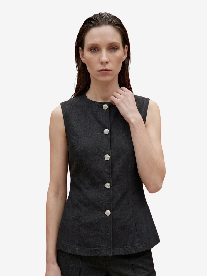 My Fashion Black MY FASHION Cotton Poplin Vest and Wide-Leg Trouser Set for Women | Best Price UAE