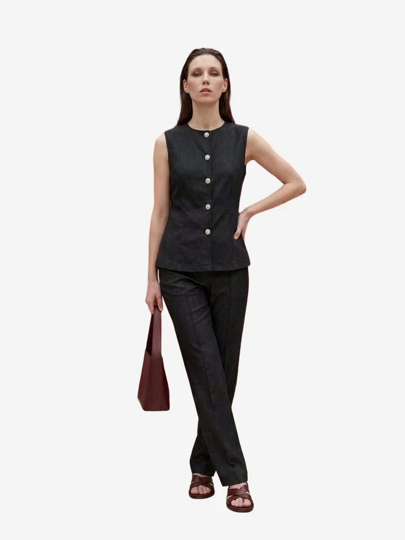 ماي فاشن MY FASHION Cotton Poplin Vest and Wide-Leg Trouser Set