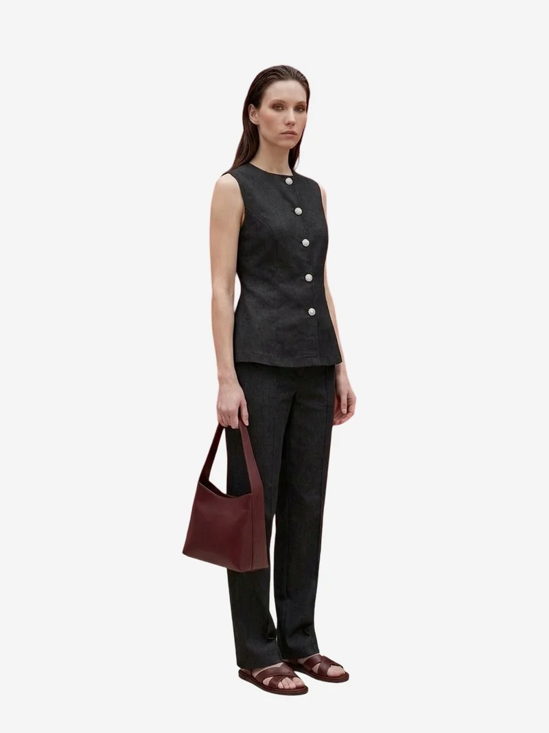My Fashion Black MY FASHION Cotton Poplin Vest and Wide-Leg Trouser Set for Women | Best Price UAE