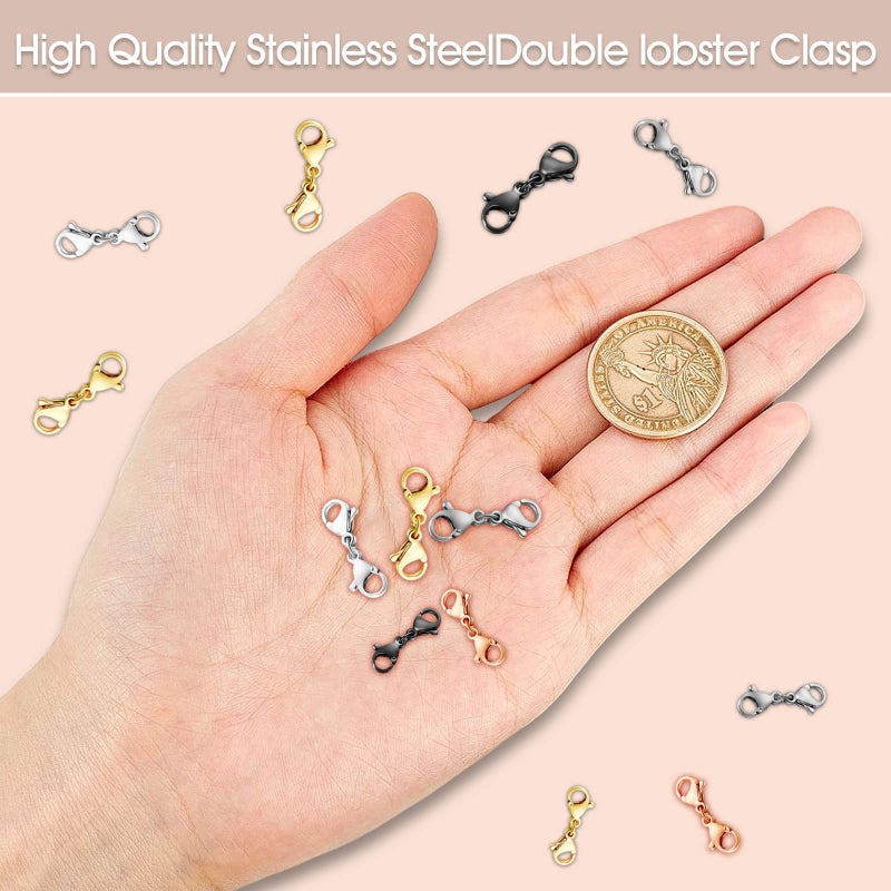 OHINGLT Double Lobster Clasp Necklace Extender Connector Bracelet Extension, Gold and Silver Lobster Claw Clasps for DIY Jewelry Making - Image 2