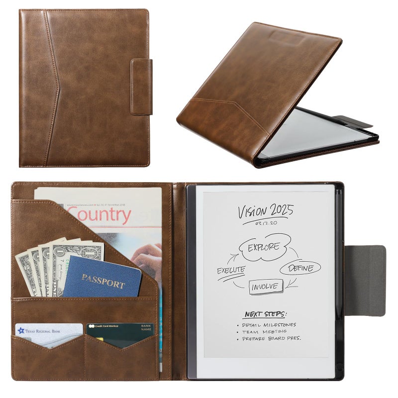 CoBak Premium PU Leather Case for 10.3" Remarkable 2 Tablet (2020) - Folder Design, Slim Hard Shell with Pen Holder, Brown Leather - Image 1