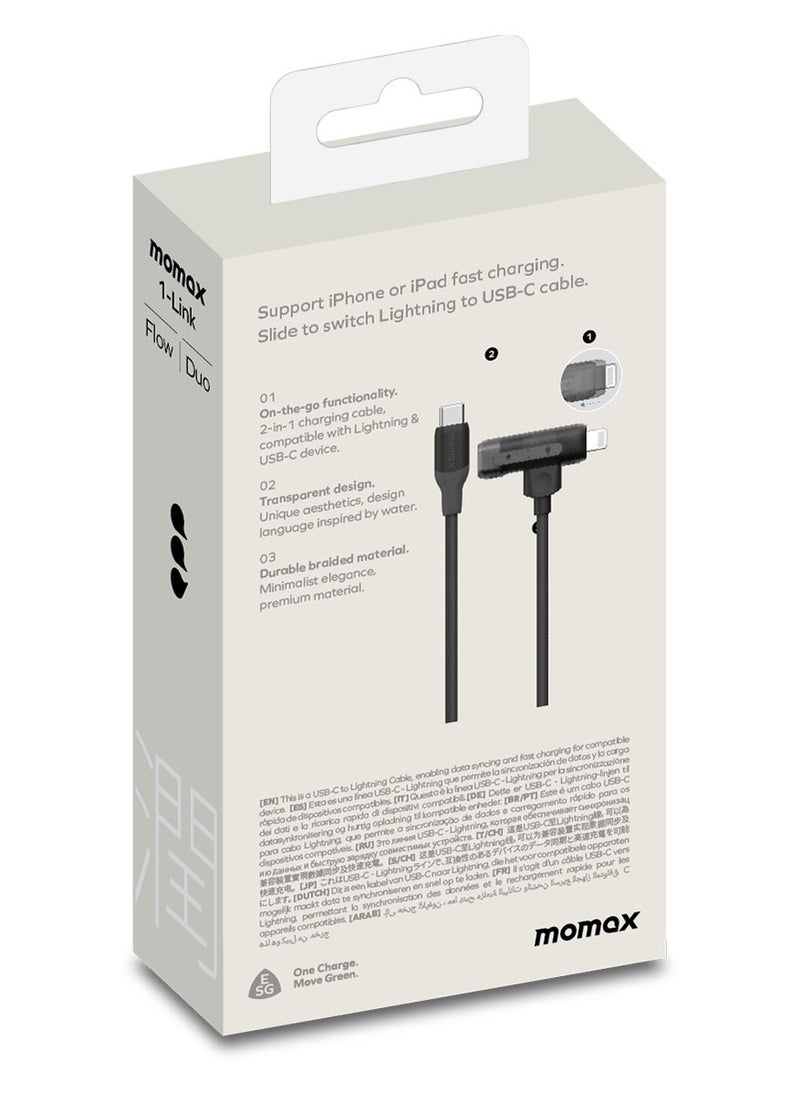 Momax - 1-Link Flow Duo 2 in 1 USB-C to USB-C + Lightning Cable to USB-C Braided Cable 1.5 meter [MFI Certified] Fast Charge PD 3.0 - Black - Image 1