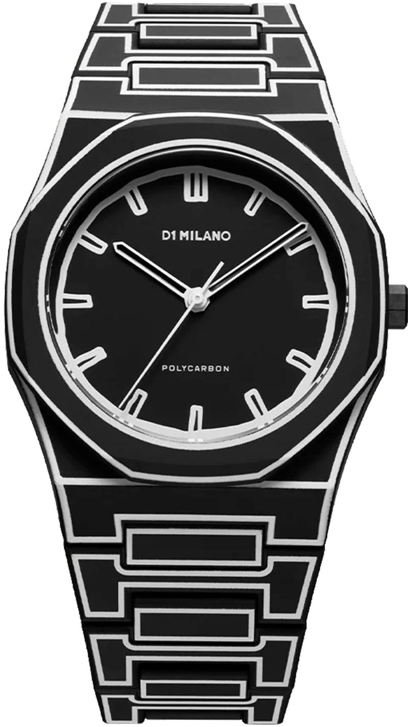 D1 Milano Polycarbon Unisex Luxury Watch, Polycarbonate Quartz Movement, Polycarbonate Strap, 50M Water Resistant Timepiece, Black Dial, 2 Years Warranty - PCBJ33 - Image 1
