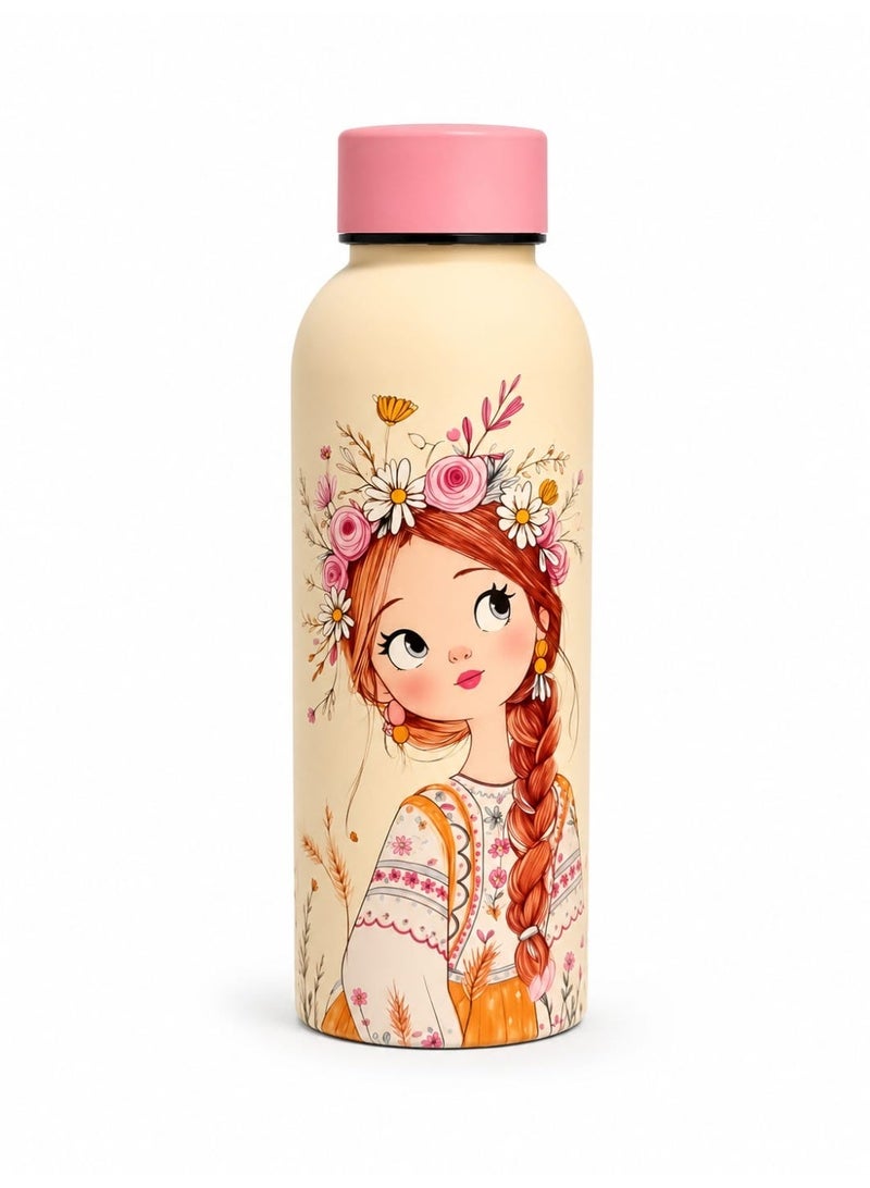 Floral Girl Insulated Water Bottle for Girls – 304 Stainless Steel Leak-Proof Bottle for School & Travel - Image 2