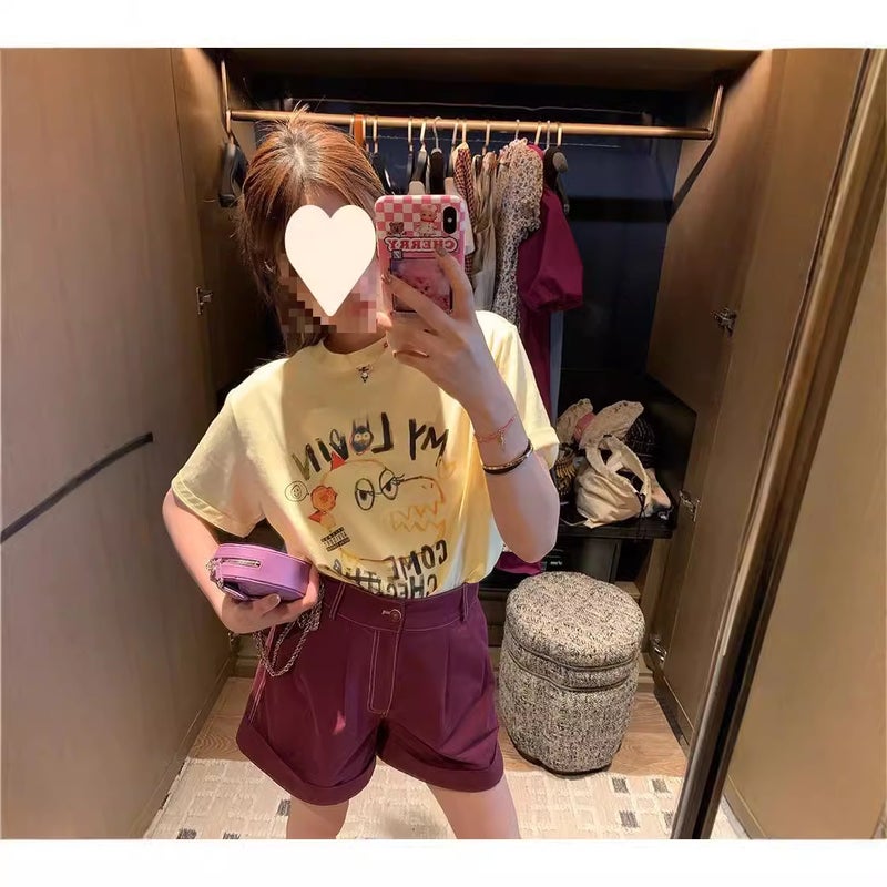 [] Ms Graffiti Two-Color T-Shirt Women'S Short-Sleeved Round Neck Printed Loose All-Match Top - Image 5