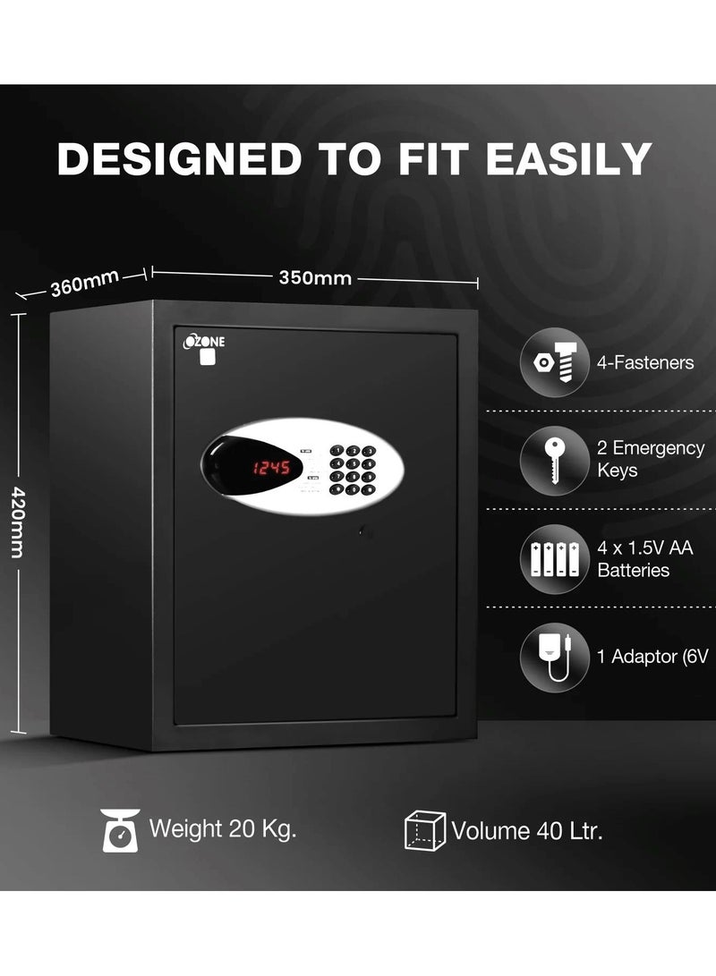 Ozone Ozone Safe Locker for Home | 40 Liter | Ozone Digital Lock | Ozone Locker Safe For Home | Master & User PIN Code Access | Emergency Key | 1 Year Warranty | Black  - Image 4