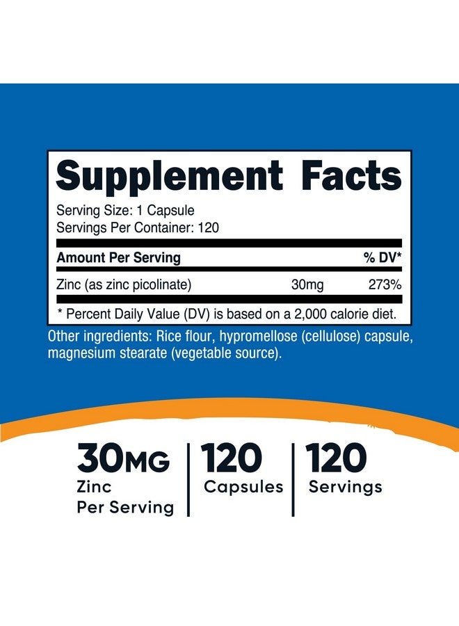 Nutricost زنك بيكولينات من نوتريكوست 30 ملغ، 120 كبسولة - خالي من الغلوتين وغير معدل وراثيًا - Image 2