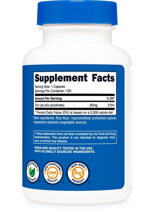 Nutricost زنك بيكولينات من نوتريكوست 30 ملغ، 120 كبسولة - خالي من الغلوتين وغير معدل وراثيًا - Image 5