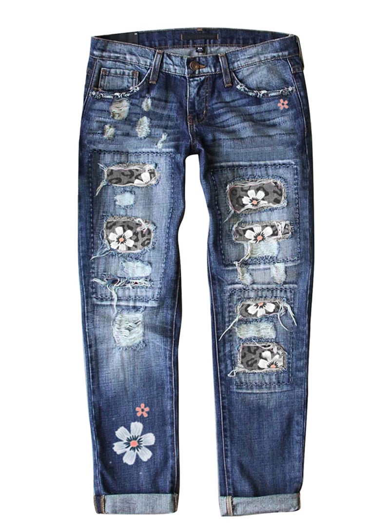 Astylish Women Daisy Distressed Boyfriend Jeans Raw Hem Mid Waist Denim Stretchy Ripped Washed Ankle Pants XX-Large - Image 1