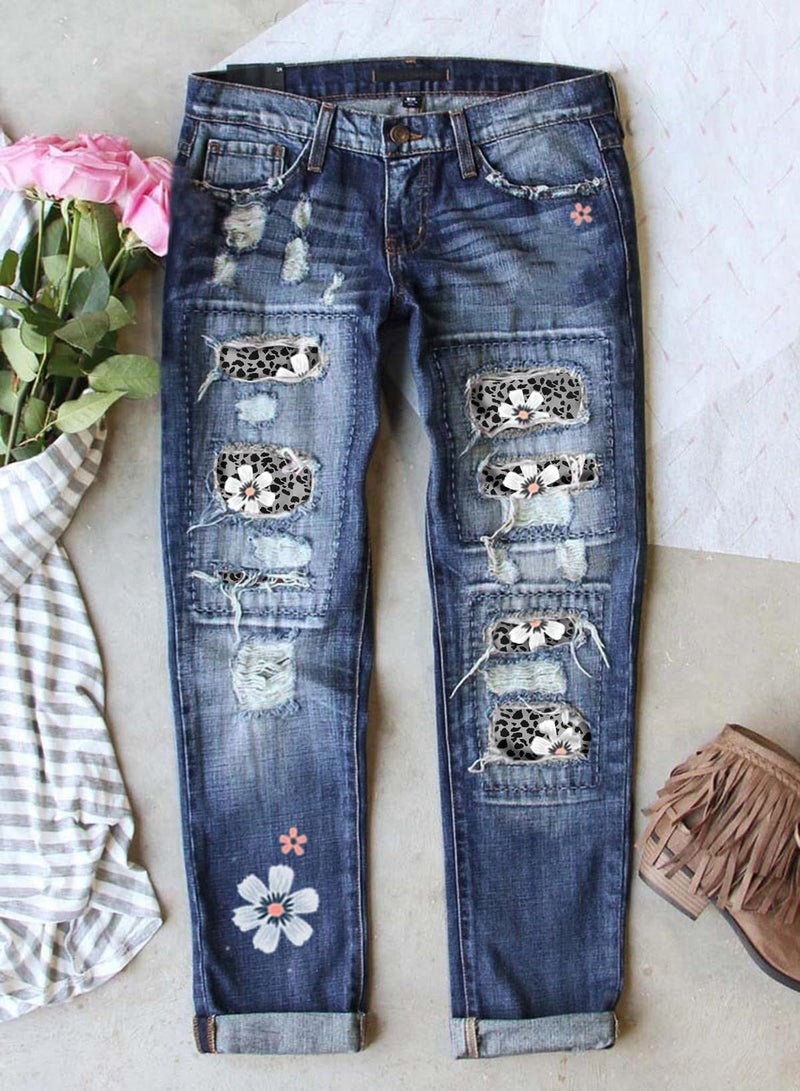 Astylish Women Daisy Distressed Boyfriend Jeans Raw Hem Mid Waist Denim Stretchy Ripped Washed Ankle Pants XX-Large - Image 2