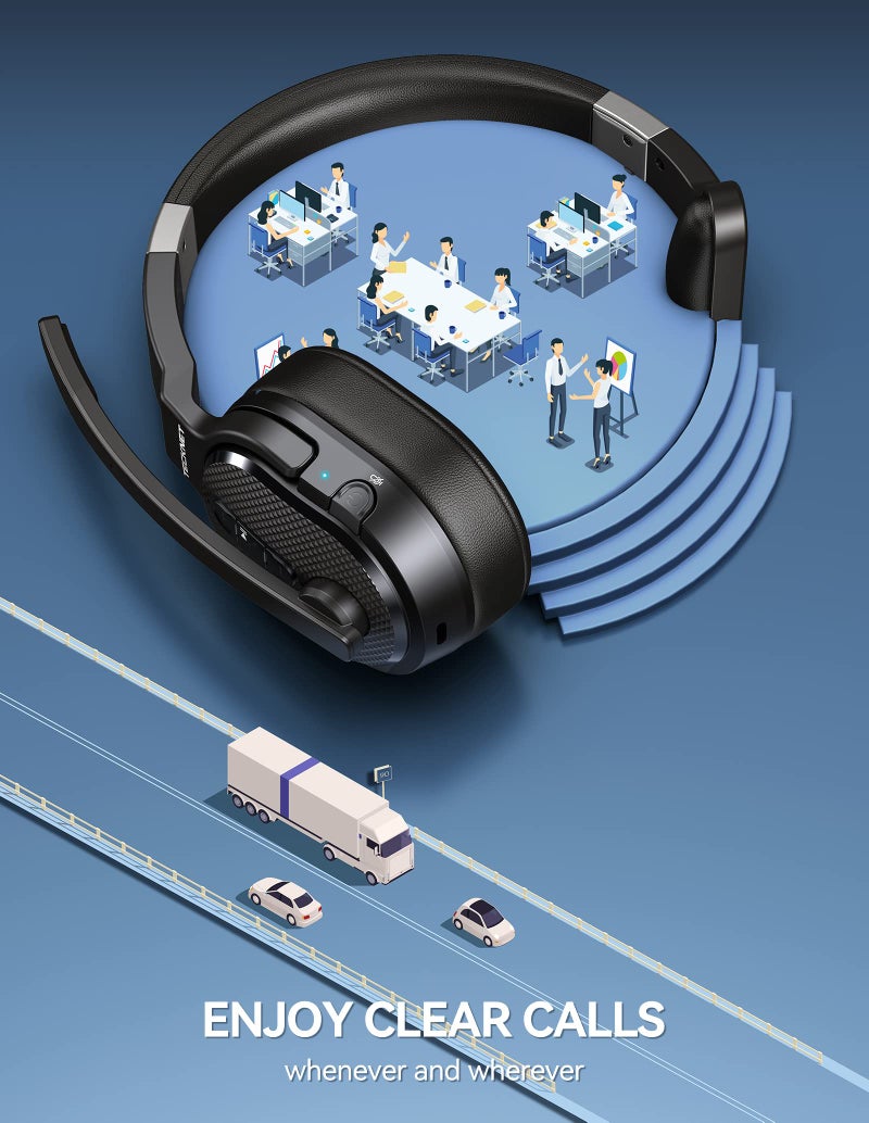 TECKNET Trucker Bluetooth Headset, AI Noise Canceling 70h Wireless Headphones Bluetooth with Microphone & Dongle, ENC Bluetooth Headset with Mute for PC Phone Laptop Office Home, All Day Comfort - Image 2
