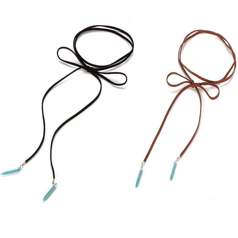fxmimior Bohemian Long Choker with Turquoise Pendant Sexy Rock Handmade Vintage Necklace Women Accessories (2pc(brown*black))