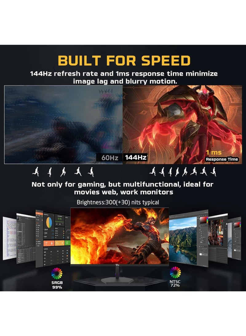 TWISTED MINDS 24 inch TM Eco Series Gaming Monitor, ELED IPS Display, FHD Resolution, 144Hz Refresh Rate, 1ms Response Time, Adaptive Sync, Flicker-Free, Built-in Speakers TM24FHD144IPS BLACK BLACK - Image 3