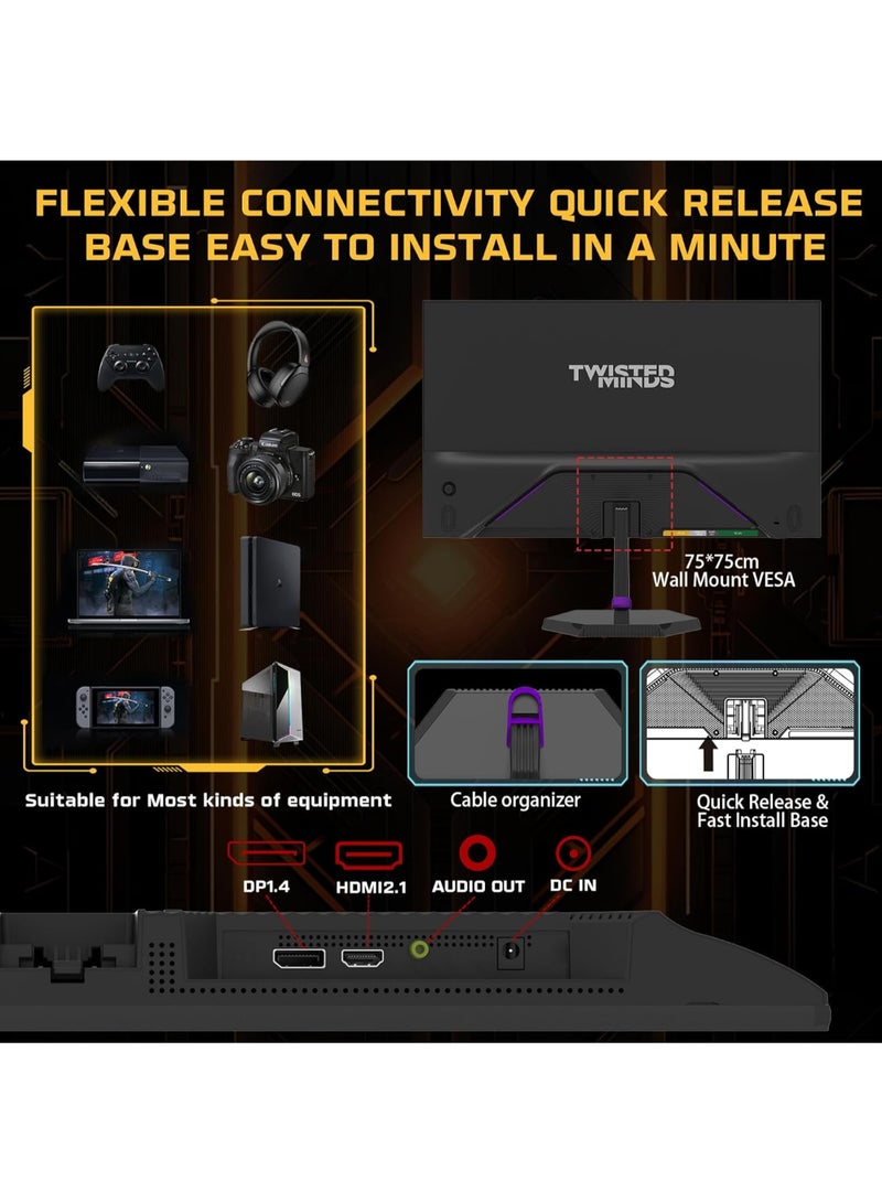 TWISTED MINDS 24 inch TM Eco Series Gaming Monitor, ELED IPS Display, FHD Resolution, 144Hz Refresh Rate, 1ms Response Time, Adaptive Sync, Flicker-Free, Built-in Speakers TM24FHD144IPS BLACK BLACK - Image 4