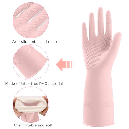 IUCGE Rubber Gloves for Household, 2 Pairs - Dishwashing Gloves for Kitchen, Reusable (M, Pink) - Image 3