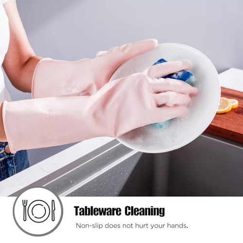 IUCGE Rubber Gloves for Household, 2 Pairs - Dishwashing Gloves for Kitchen, Reusable (M, Pink) - Image 4