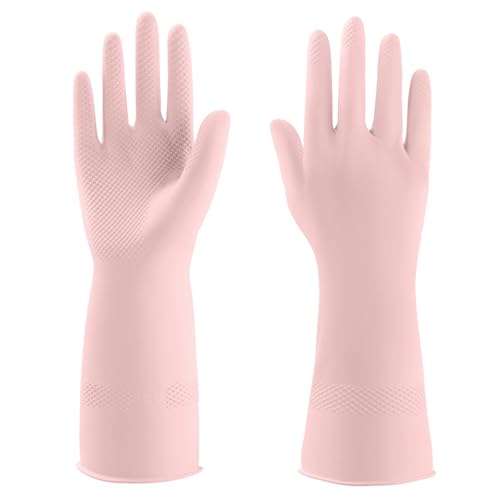 IUCGE Rubber Gloves for Household, 2 Pairs - Dishwashing Gloves for Kitchen, Reusable (M, Pink) - Image 1