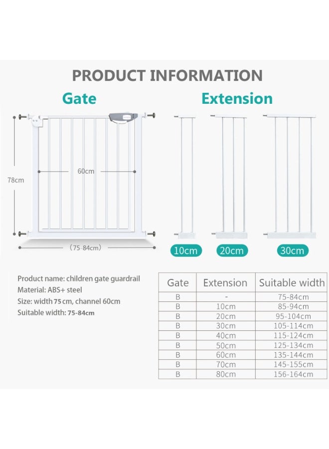 No Drilling Baby Gate, Pressure Mounted Metal Guard Rail Barrier for Stairs, Doorway and Kitchen Entrance, Auto Close Safety Gate for Toddler Kids and Pet Dogs, 75-84cm Adjustable (Gate, 75-84cm) - Image 2