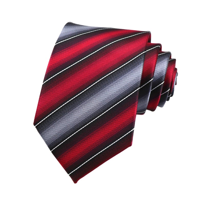 Elfeves Men's Modern Striped Patterned Formal Ties College Daily Woven Neckties (One Size, Deep Red Grey) - Image 1