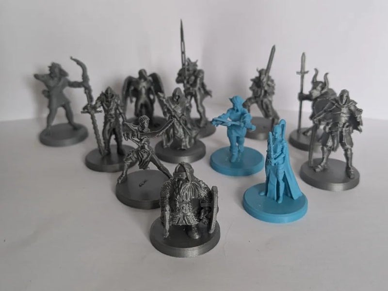 3D CUBES Miniature Fantasy Warrior Figurines Set, Grey and Blue, Tabletop Gaming Pieces, 11 Pieces - Image 1