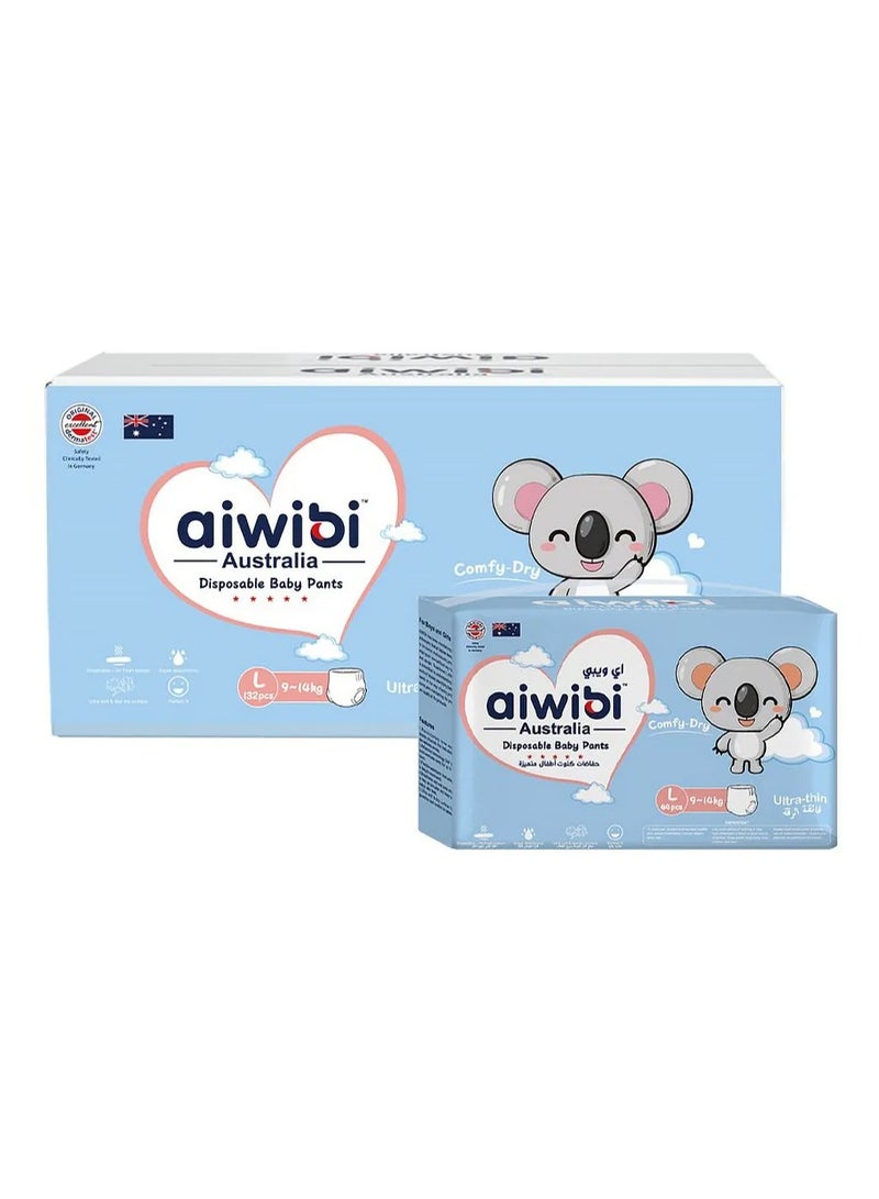 Aiwibi Disposable Pant Style Baby Diapers, 132 Pieces, Size 4 Large, 9 to 14kg - Breathable, Ultra Soft, Fast Absorbency, Comfy Dry