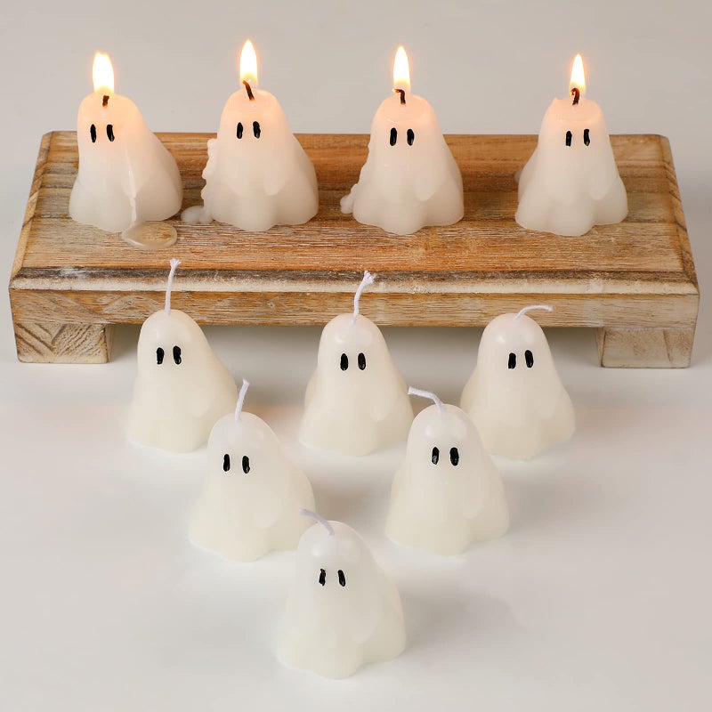 Jutom 20 Pcs Halloween Ghost Candles Mini Pumpkin Burning Candles Cute Halloween Decorations Soy Wax Spooky Decorative for Party Bedroom Table DecorationsSimple Style