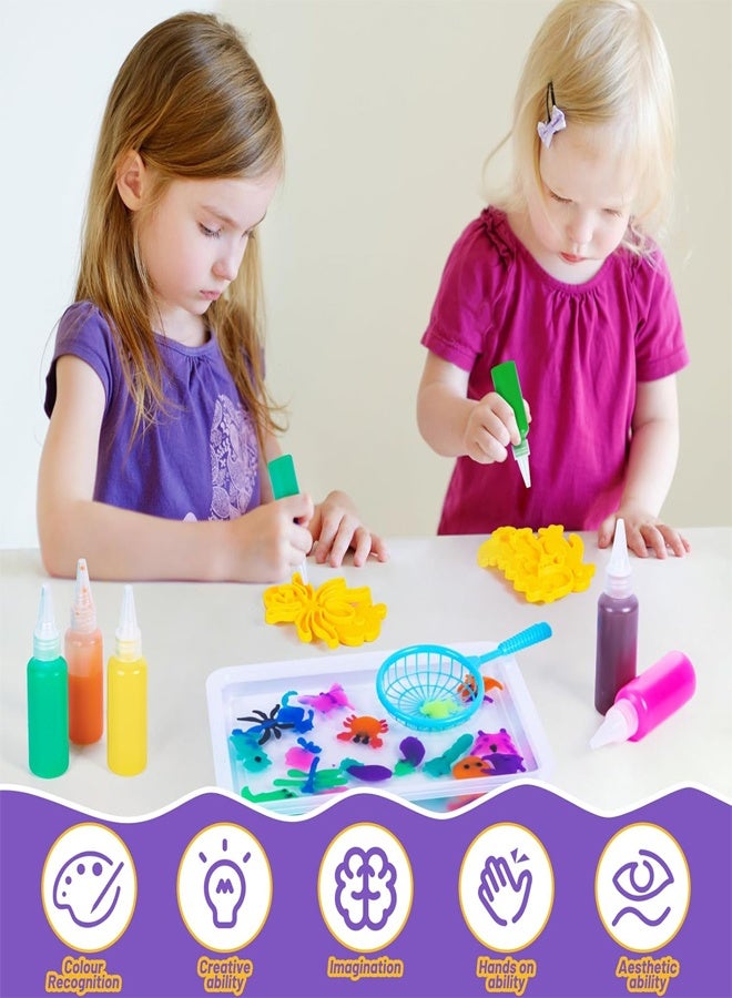 RAWAID Magic Water Elf Beads Toy Set with Box DIY Maker kit Jelly Sea Animal Creature Sensory Bin Set Toys for Children Over 3 Years Old 6 Colors 12 Molds 2 Powder 1 Pen and 1 Net - Image 5