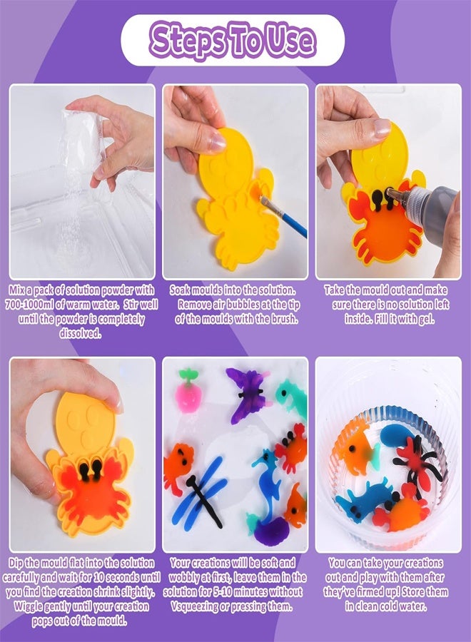RAWAID Magic Water Elf Beads Toy Set with Box DIY Maker kit Jelly Sea Animal Creature Sensory Bin Set Toys for Children Over 3 Years Old 6 Colors 12 Molds 2 Powder 1 Pen and 1 Net - Image 2