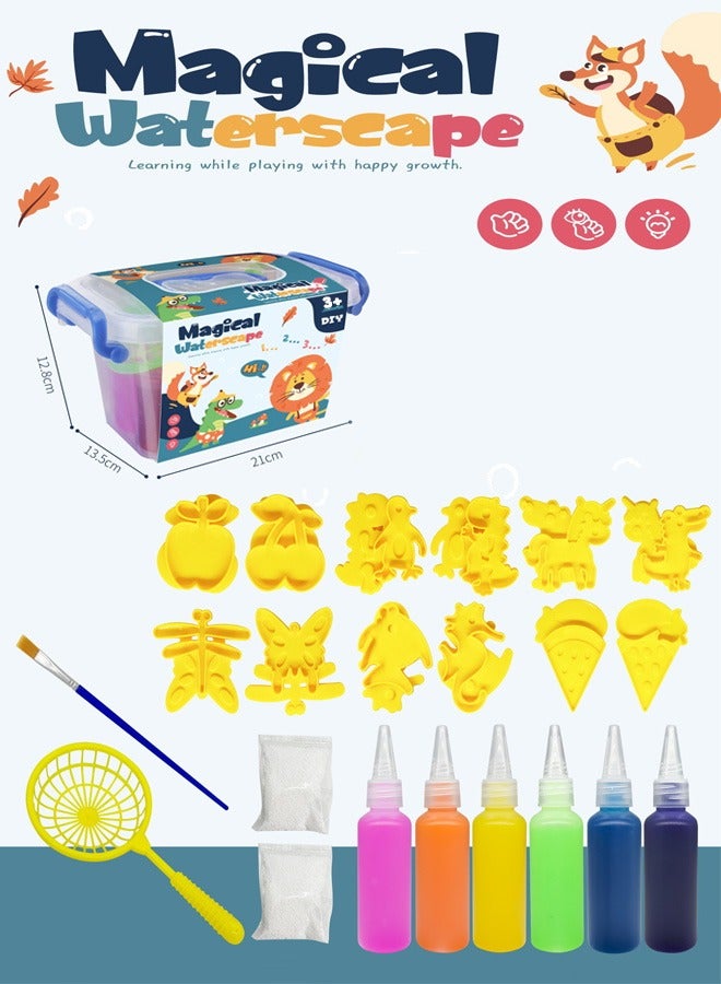 RAWAID Magic Water Elf Beads Toy Set with Box DIY Maker kit Jelly Sea Animal Creature Sensory Bin Set Toys for Children Over 3 Years Old 6 Colors 12 Molds 2 Powder 1 Pen and 1 Net - Image 1