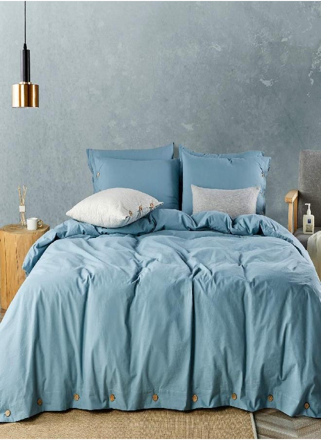 JELLYMONI JELLYMONI Grayish Blue 100% Washed Cotton Duvet Cover Set, 2 Pieces Luxury Soft Bedding Set with Buttons Closure. Solid Color Pattern Duvet Cover Twin Size(No Comforter) 
