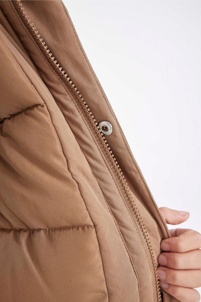 Boy Stand Collar Zippered Pocket Waterproof Puffer Jacket