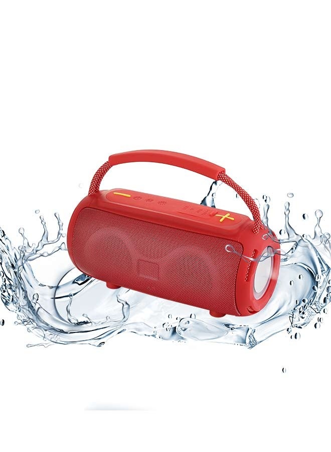 LAWAZIM Waterproof Bluetooth Double Speaker - 5W Red Color With LED Light - Portable Boombox Style Speaker with Dual Drivers, AUX/TF/USB/FM/ Playback - Ideal for Travel, Outdoor, Indoor, and Home Use - Image 1