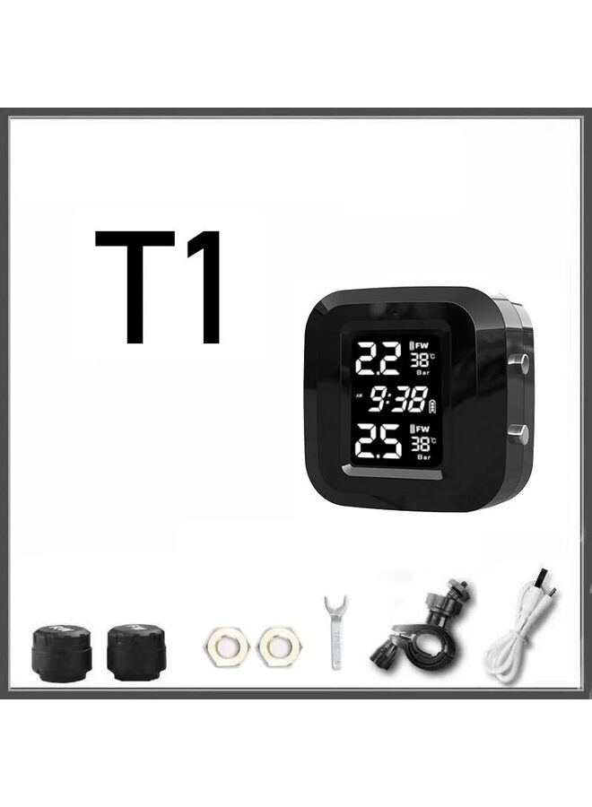 Generic Motorcycle TPMS Tire Pressure Monitoring System with 2 External Sensors LCD Display Motorbike Tyre Temperature Alarm - Image 2