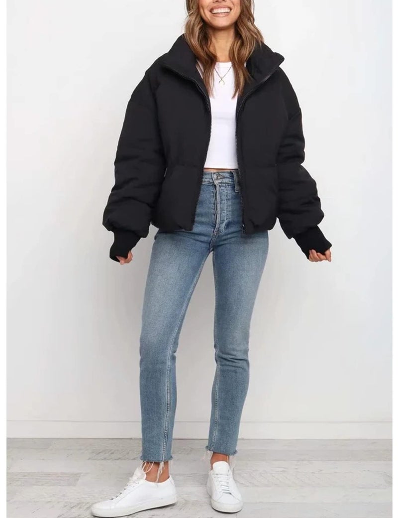 Gihuo Womenâ€™s Winter Cropped Puffer Jacket Coat Short Warm Quilted Jacket (XX-Large, Black) - Image 3