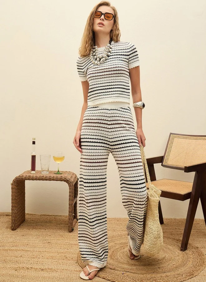 SASSAFRAS Striped Crochet Co-Ord Set for Women